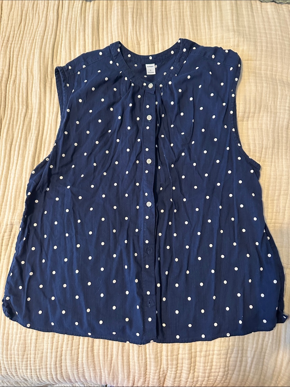 Old Navy Navy Blue Polka Dot Sleeveless Button-Front Blouse